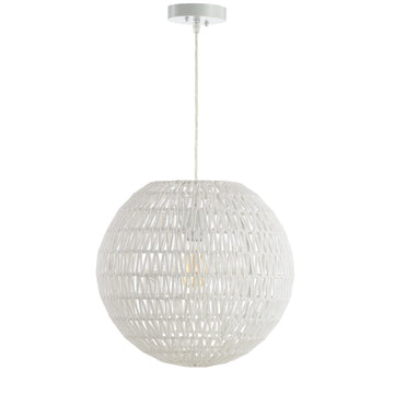 Luna 15.75" Bohemian Modern Woven Rattan/Iron LED Pendant - JONATHAN Y